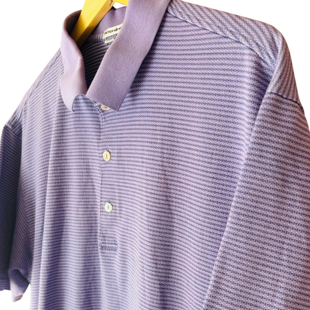 Peter Millar Mens XL Purple Micro Stripe Cotton Short Sleeve Polo Shirt Golf - Picture 9 of 10